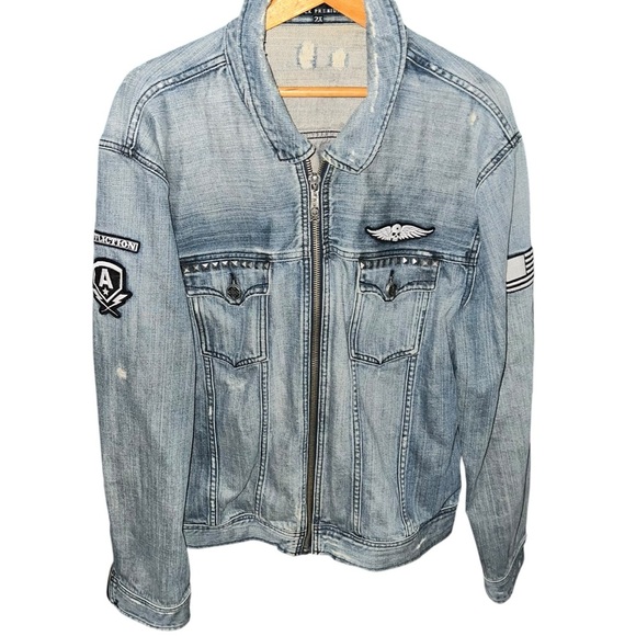 Affliction Light Blue Denim Jean Jacket sz 2XL - Picture 1 of 5